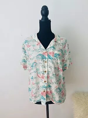 Mambo Size 12 Button Up Shirt / Top Short Sleeve Hawaiian Floral Pattern Logo • $27.97