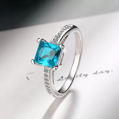 925 Sterling Silver Ring Square Zircon Crystal  Ring Women Men Jewelry 9 Color • $2.91