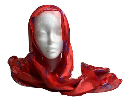 Light Weight Rectangle Fashion Scarf  Sheer Red Purple Hat Designs Approx 60x13 • $4.27