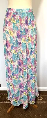 $18 • Buy FOREVER NEW Long Skirt Size 6 Sheer Floral Pleats Side Splits Lined At Top