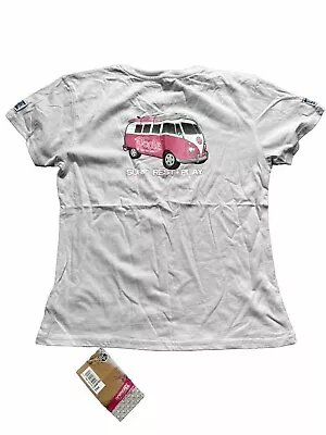 Animal Womens T-Shirt Large Pink Camper Van Print Y2k Vintage Crew Neck Tee • £9.95