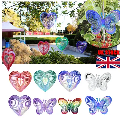 360° Heart Wind Spinner Outdoor Yard Garden Metal Hanging Home Garden Decor UK • £5.19