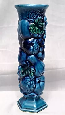 VTG INARCO Mood Indigo Blue Bud Vase E3096 8 Pedestal Majolica Grape Fruit Japan • $10.50