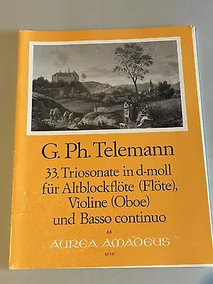 G Ph Telemann Triosonate D-Moll Recorder Violin Basso Continuo Sheet Music #33 • $15.75