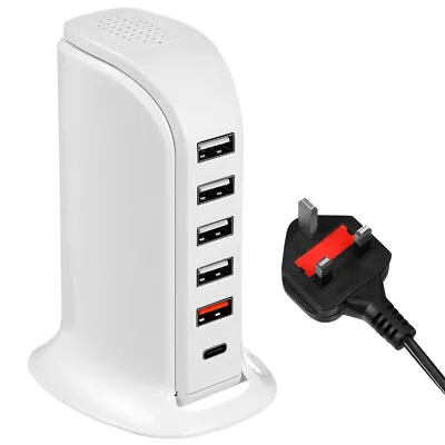 40W Fast Charging Multi 6-Port USB Charger Rapid Tower Charging Station Desktop • £10.99