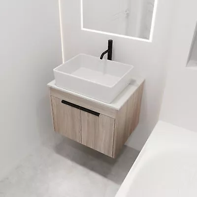 24 Modern Wood Floating Wall Mounted Bathroom Vanity +Ceramic Rectangular Basin • $369.99