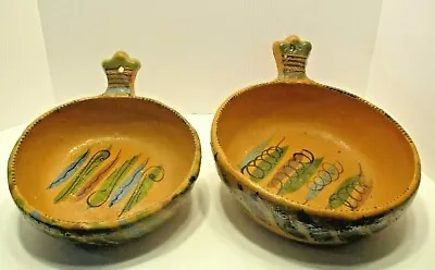2 MEXICAN POTTERY OLD VINTAGE NESTING BOWLS W/ HANDLES - REDWARE CLAY Mexico • $18.83