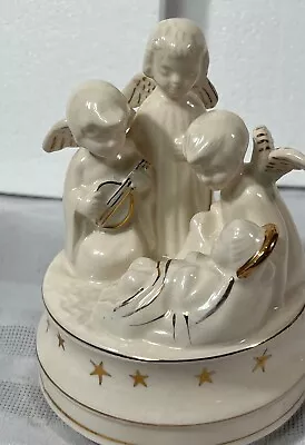 Schmid Christmas Ceramic Music Box Silent Night Baby Jesus And 3 Angels Japan • $19.95