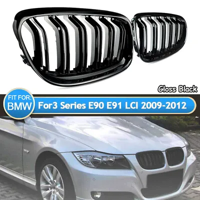 Front Kidney Grille For BMW E90 E91 325i 328i 335i Sedan 2009-11 LCI Gloss Black • $27.54