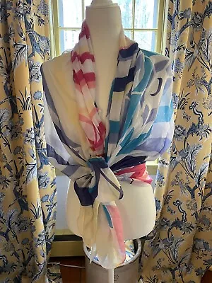 Talbots Woman Scarf  Wrap Shawl Viscose Blues Summer Beach Cover Up Pastel $49 • $5.99