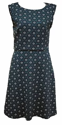 LOFT 2 Dress Fir Flare Retro Print Turquoise Black Floral Jacquard Knit A Line • $24.99