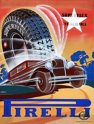 Superflex Pirelli Vintage 20s Ad Poster 12x18 Reprint High Performance Tires • $14.99
