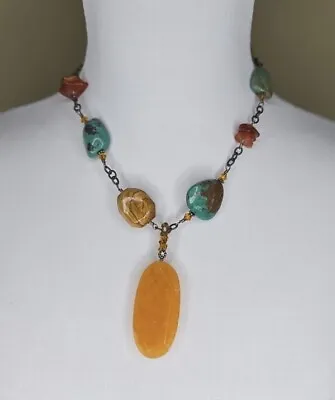  SILPADA 925 Genruine Turquoise Amber & Jasper Pendant Necklace • $55