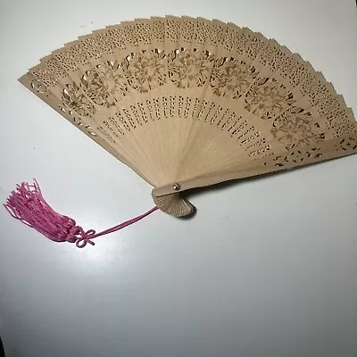 Folding Fan Sandalwood Fan Brown Vintage Handmade • $15