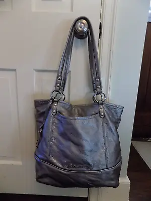 B. Makowsky Pebbled Leather Metallic Silver Hobo Shoulder Tote Bag Soft Leather • $29.99