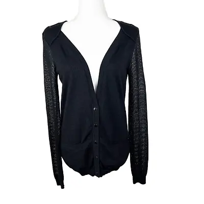 Zac Posen Sweater Women Large Black Cardigan Knit Metallic Button Up For Target • $17.50