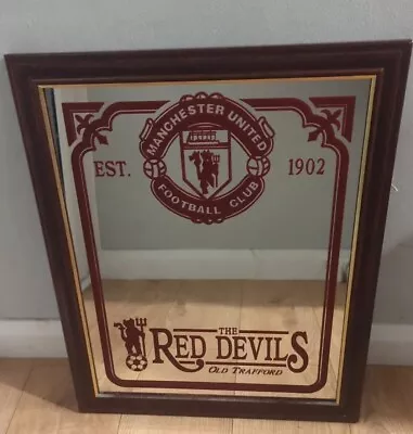 VTG Manchester United Pub Bar Man Cave Picture Framed Large Wall Mirror 58x48cm • £50