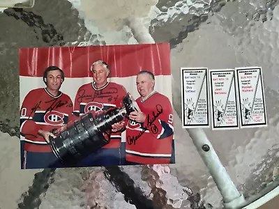 Maurice Richard Jean Beliveau Guy Lafleur Cup Triple Signed Photo Ticket Proof • $599.99