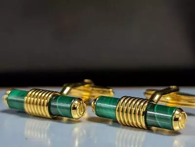 Dunhill Cufflinks Green Gold Color Malachite Men Suit Formal Jewelry Accessory • $205.60