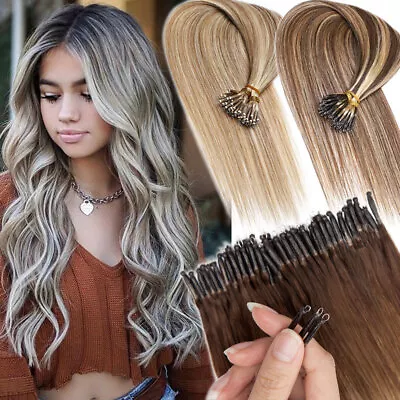 Ombre/Highlight NANO Ring Remy Human Hair Extensions Micro Loop Beads I Tip 1G/S • $27.84