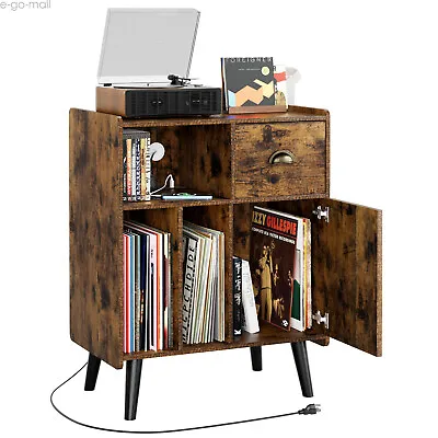 Vinyl Record Player Stand Shelf Album Storage Cabinet Power Port Turntable Table • $150.99