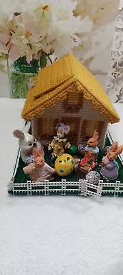 12p House Vintage Handmade Plastic Canvas Easter Rabbit House  Music Needlepoint • $198.94