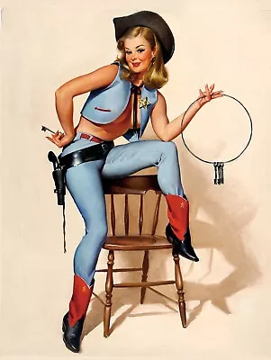 Cow Girl Sheriff Pin Up Retro Replica Vintage Style Metal Tin Sign Gift Man Cave • £3.49