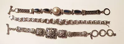 3 Sterling Silver Bracelets Sarda Floral Byzantine Mabe Pearl Blue Stone • $249