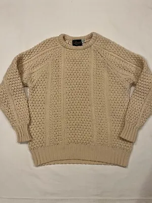 Doogan Donegal Irish Sweater Ivory Ireland Cable Knit Wool Fisherman Sz 42 Large • $49.99