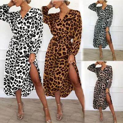 Leopard Print Ladies Dress Long Sleeve Fashion Womens UK • £4.99