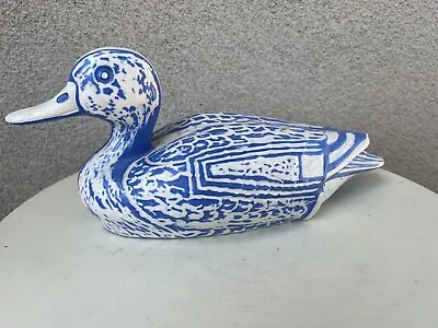 Vtg Pablo Zabal Pottery Large Duck Statue Blue White Chile • $155