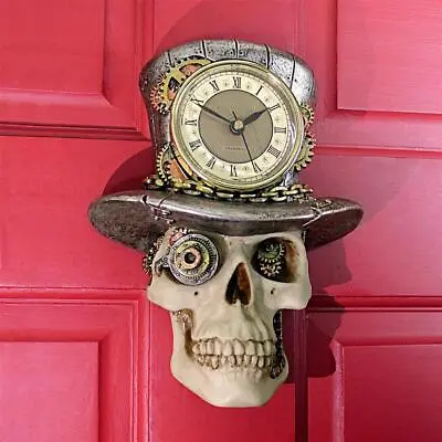 Design Toscano Steampunk Mad Hatter Skull Sculptural Wall Clock • $41.90