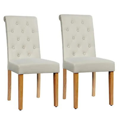 Set Of 2 Tufted Dining Chair Parsons Upholstered Fabric Chair With Wooden Legs • $119.98