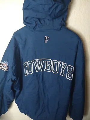 Vintage 90s Dallas Cowboys Reversible Hoodie Jacket XL NFL Coat Puffer Style • $79.95