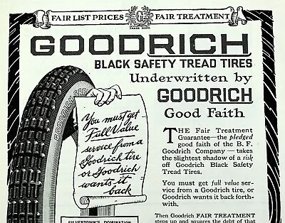 1917 GOODRICH SAFETY TIRES Auto Advertising Original Vintage Antique Print Ad • $35.69