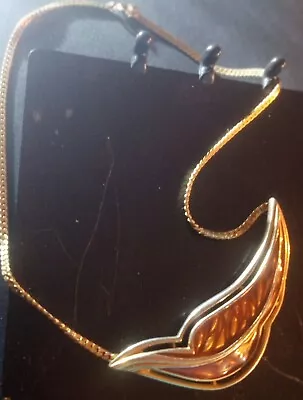 Vintage Crown Trifari Modernist Dove Enamel Pendant Necklace Chain Gold Tone • $5.99