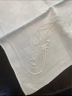 Large Vintage Monogram “F”Damask Linen Napkin- Set Of 4 • $21.99