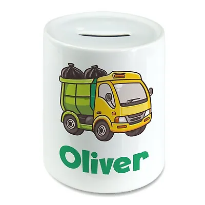 Personalised Any Name Garbage Truck Bin Lorry Kids Savings Money Box Piggy Bank • £14.29