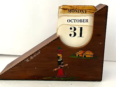 South African Perpetual Calendar Vintage Wood Hand Made Hand Painted 1970s • $12.54