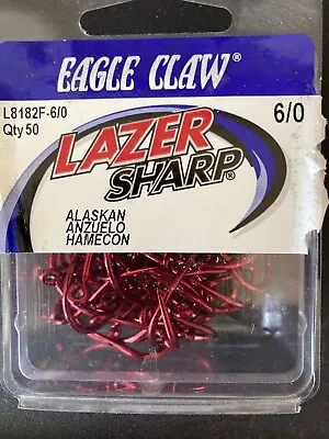 50 Eagle Claw HD Red Alaskan Octopus Hooks 6/0 Sticky Sharp FREE FAST SHIPPING • $9.99
