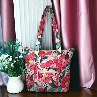 Vera Bradley Villager Tote Vintage Floral Messenger Bag Quilted Pink Handbag • $29.99