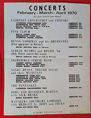 $600 • Buy PINK FLOYD Sandy Denny  NICK DRAKE Fairport Convention NEMS 1970 Concert Poster