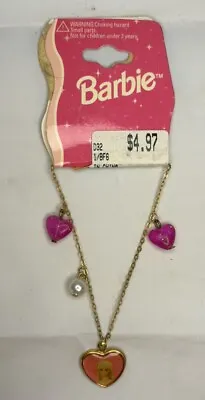 Vintage 1998 Barbie Charm Bracelet W/ TAG Gold Tone Heart Charm Pearl Mattel • $12.99