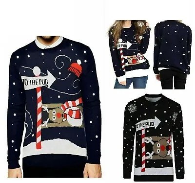  To The Pub Reindeer Novelty Xmas Christmas Ladies Men's Unisex Jumper Sweater • £12.99