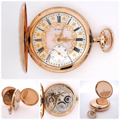 Vintage 1921 Hand Painted Elgin Gr. 344 Pocket Watch 12s 17j 14kt Gold Filled • $329