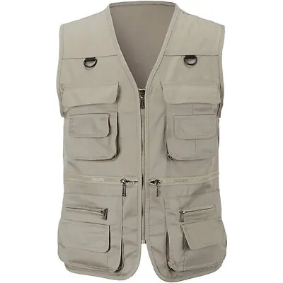 Mens Multi Pocket Vest Hiking Hunting Fishing Waistcoat Body Warmer Gilet Jacket • £13.66
