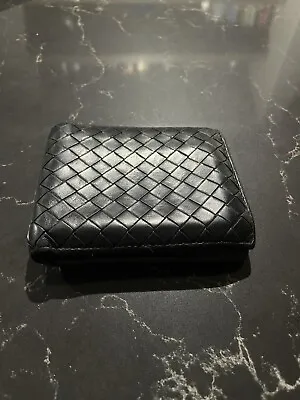 Bottega Veneta Bi-fold Wallet In Black Intrecciato Leather • $300