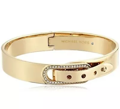 New Michael Kors Gold Tonecrystal Hinge Belt Buckle Bangle Bracelet Mkj4614 • $99.99