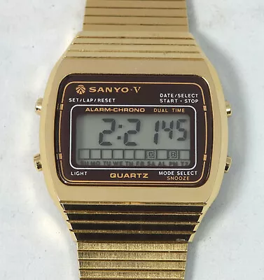 Vintage Sanyo V Alarm-Chrono LCD Digital Gold Men's Watch • $19.99