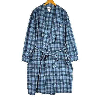 Duluth Trading Mens Robe Sz XL Blue Plaid Long Sleeve Cotton Flannel Tie Pockets • $31.50